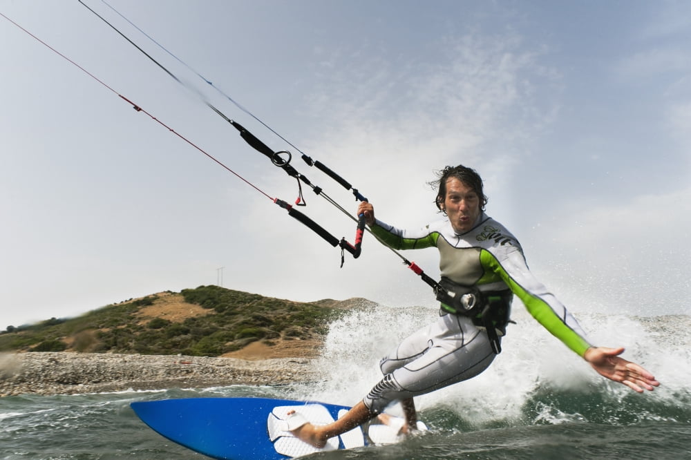 A Man Kite Surfing Off The Coast Of Parque Natural Del Estrecho Tarifa Cadiz Andalusia Spain Canvas Art - Ben Welsh Design Pics (38 x 24)