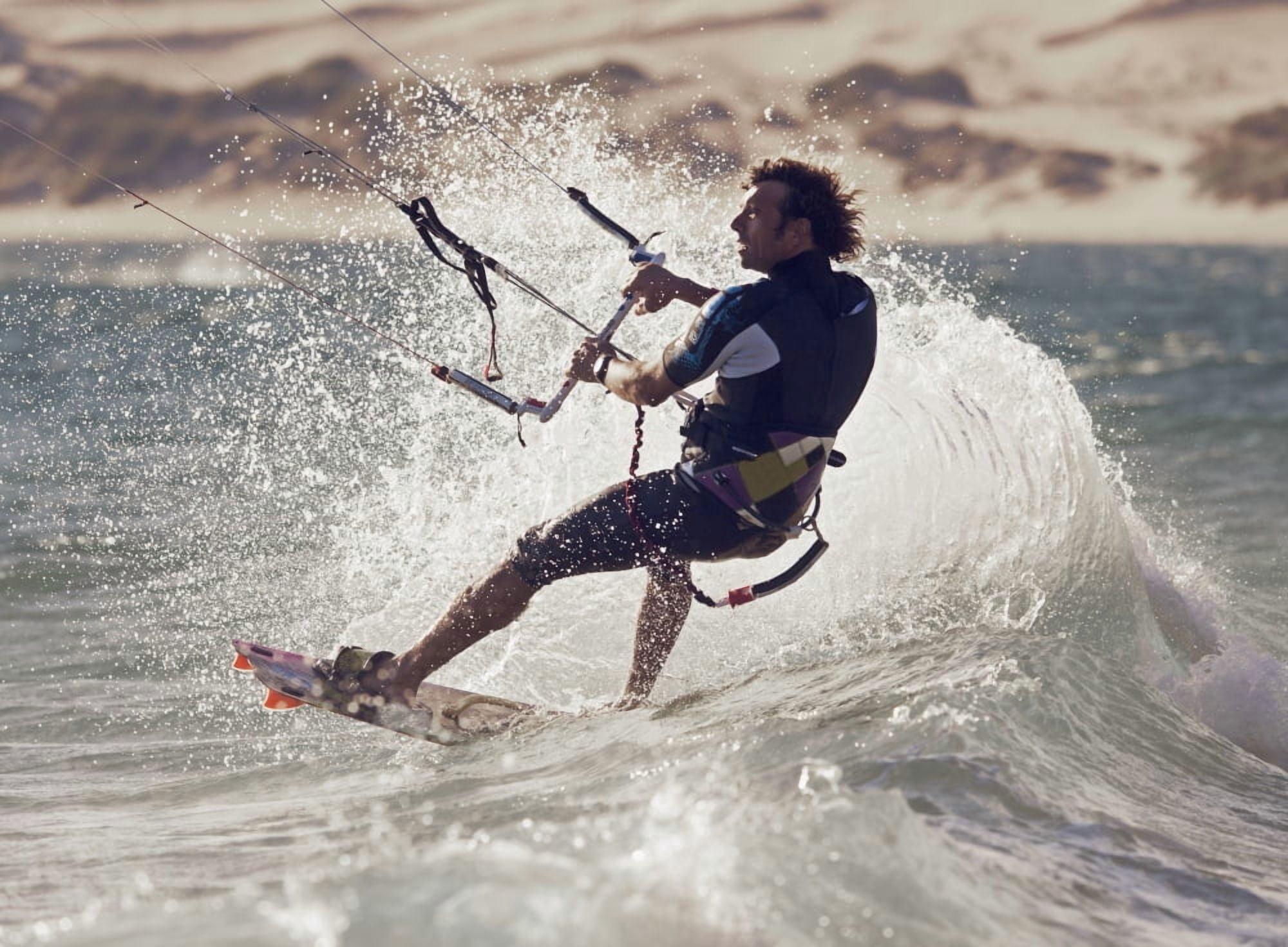 A Man Kitesurfing Tarifa Cadiz Andalusia Spain Canvas Art - Ben Welsh Design Pics (18 x 13)