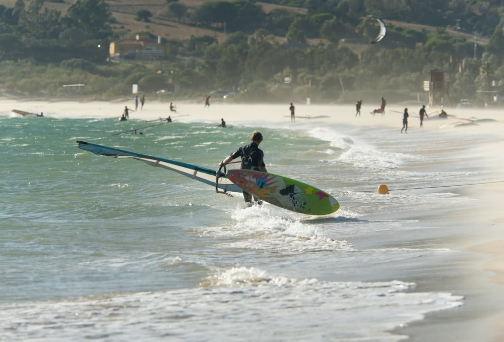 A Man On The Beach With His Windsurfing Board Tarifa Cadiz Andalusia Spain Canvas Art - Ben Welsh Design Pics (18 x 12)