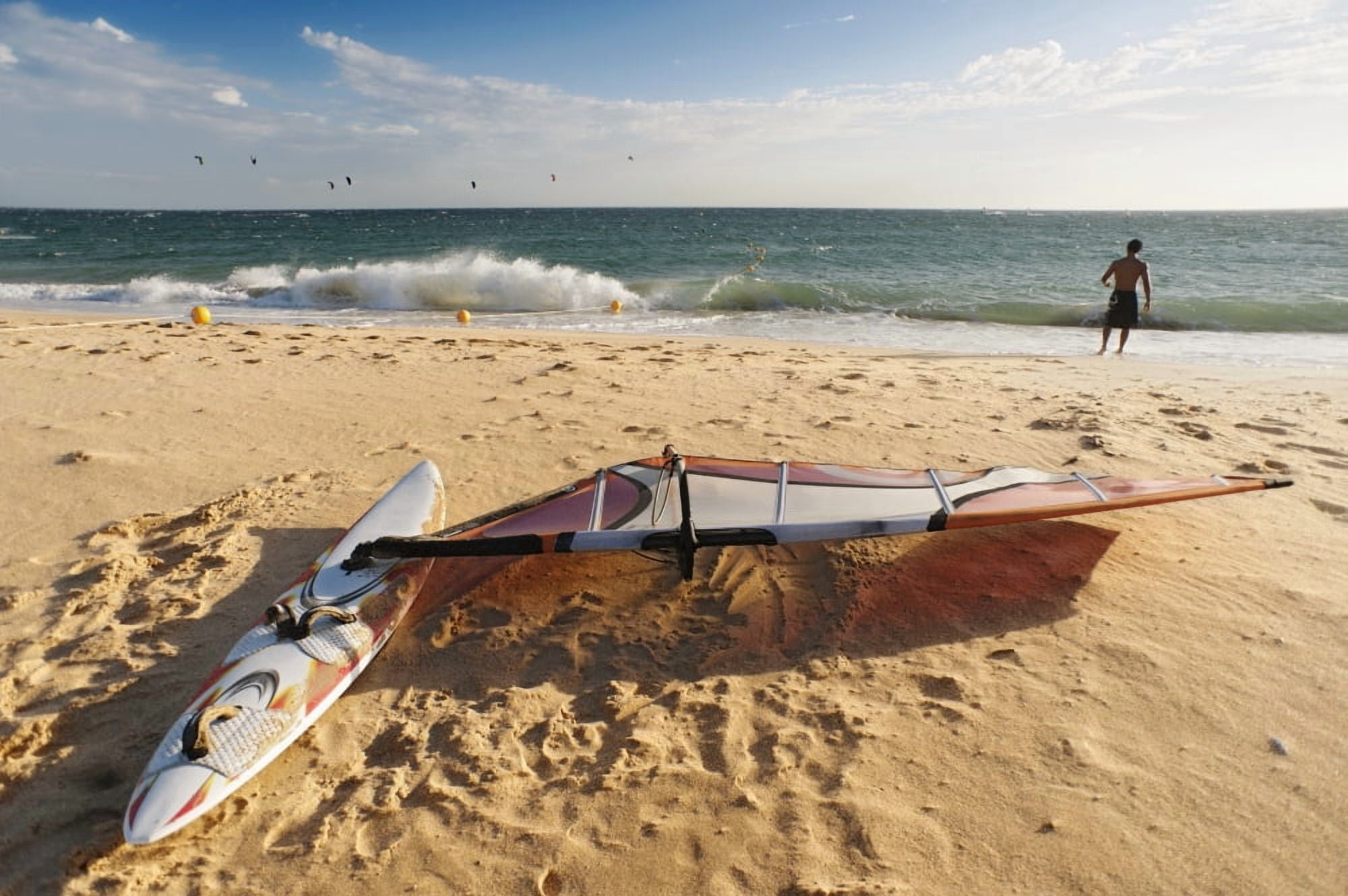 A Man On The Beach With His Windsurfing Board Tarifa Cadiz Andalusia Spain Canvas Art - Ben Welsh Design Pics (19 x 12)
