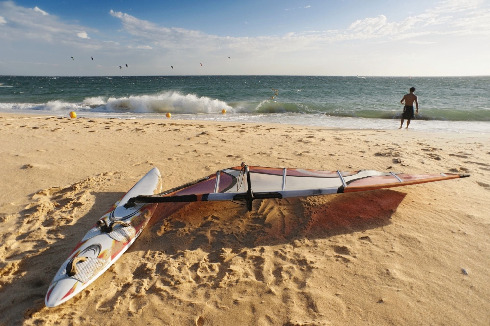 A Man On The Beach With His Windsurfing Board Tarifa Cadiz Andalusia Spain Canvas Art - Ben Welsh Design Pics (38 x 24)