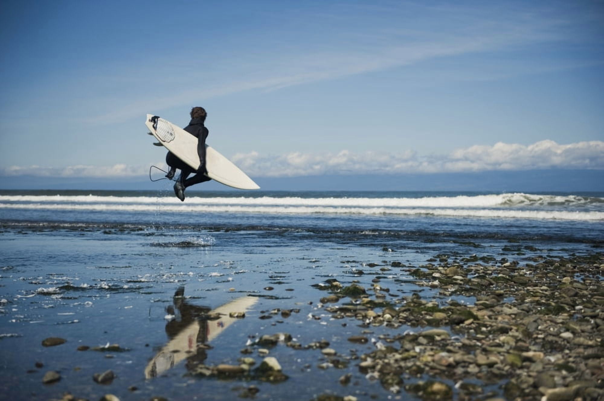 A Man Walks With His Surfboard Down The Beach Washington Peninsula Washington United States Of America Canvas Art - Helene Cyr Design Pics (38 x 24)