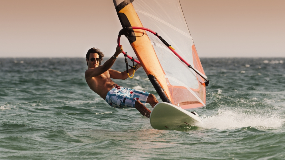 A Man Windsurfing Tarifa Cadiz Andalusia Spain Canvas Art - Ben Welsh Design Pics (40 x 22)