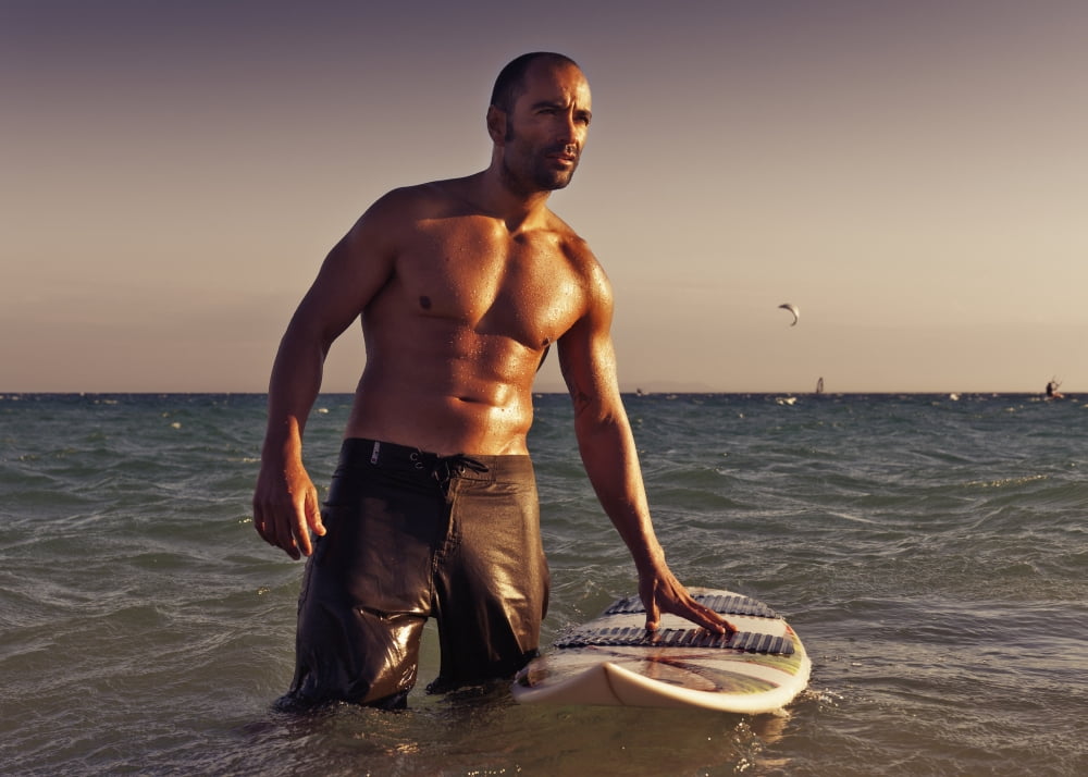 A Man With His Surfboard In The Water At Sunset Tarifa Cadiz Andalusia Spain Canvas Art - Ben Welsh Design Pics (18 x 13)