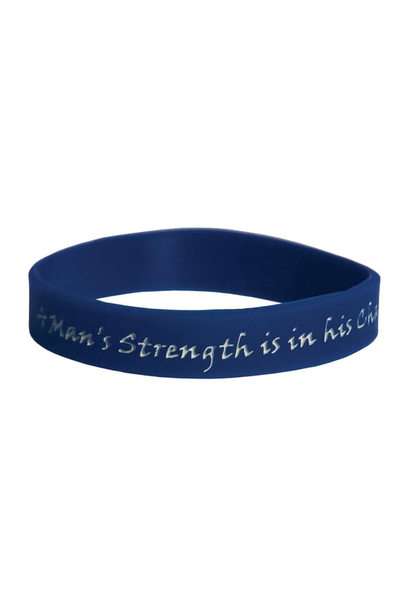 A Man's Strength is in his Character, Rubber Blue , 1/2 inch Pro-Life Awareness Bracelet