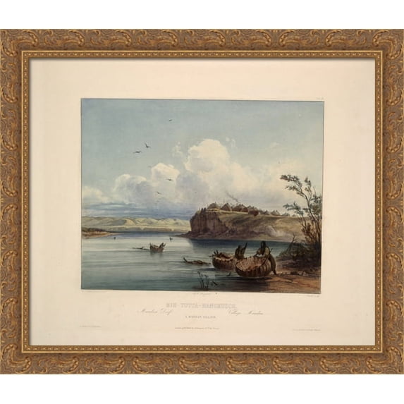 A Mandan village, plate 16 from Volume 1 of 'Travels in the Interior of North America' 34x28 Large Gold Ornate Wood Framed Canvas Art by Karl Bodmer