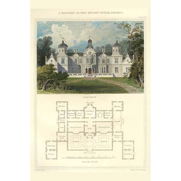 A Mansion in the Stuart Style, James I-Fine Art Canvas Print (20" x 30")