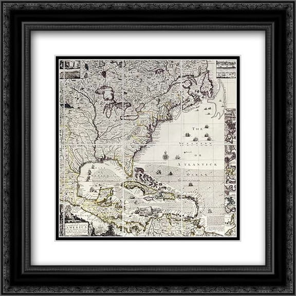 A Map of The British Empire In America 2x Matted 20x20 Black Ornate Framed Art Print by Popple, Henry