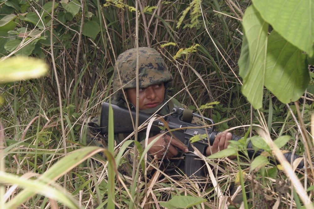 A Marine provides security during a battalion field exercise Canvas Art - Stocktrek Images (34 x 23)