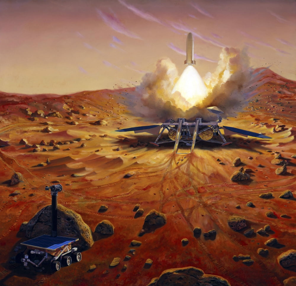 A Mars ascent vehicle starting a sample of Mars rocks on their trip to Earth Canvas Art - Stocktrek Images (28 x 27)