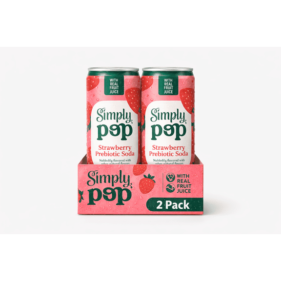 Simply POP Strawberry Prebiotic Soda 2 Pack (12 oz Cans)
