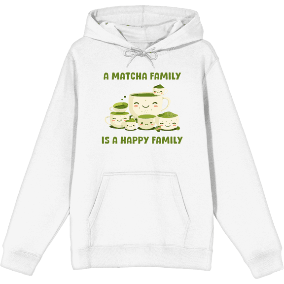 A Matcha Family Is A Happy Family Adult White Long Sleeve Hoodie-Medium