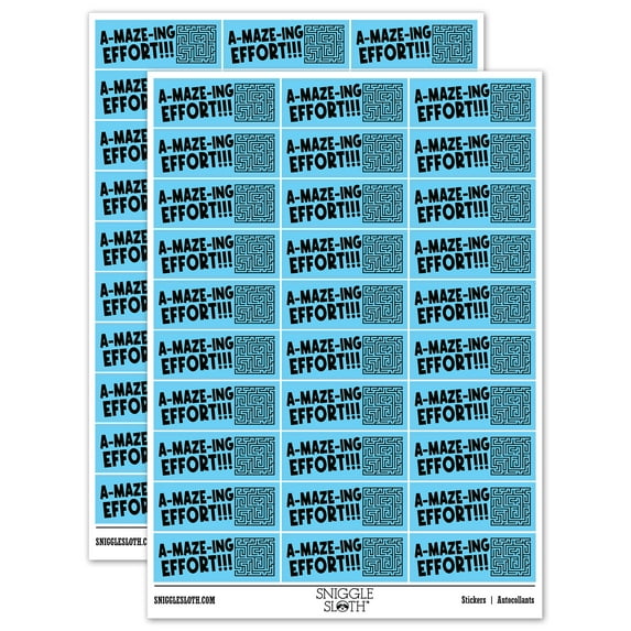 A-Maze-ing Amazing Effort Teacher Student School Sticker Set - Light Blue - Gloss Finish - 1.75" Medium