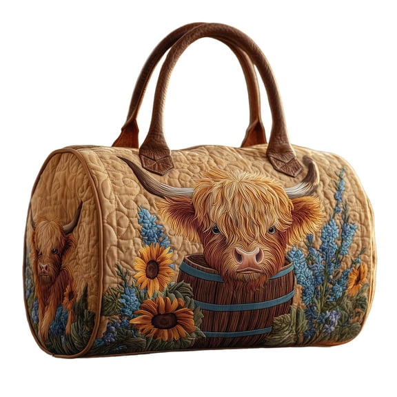 A Medium Quilted Travel Bag With Cow Design For Overnight Stays And Daily Carry Durable And Water Resistant Polyester Material
