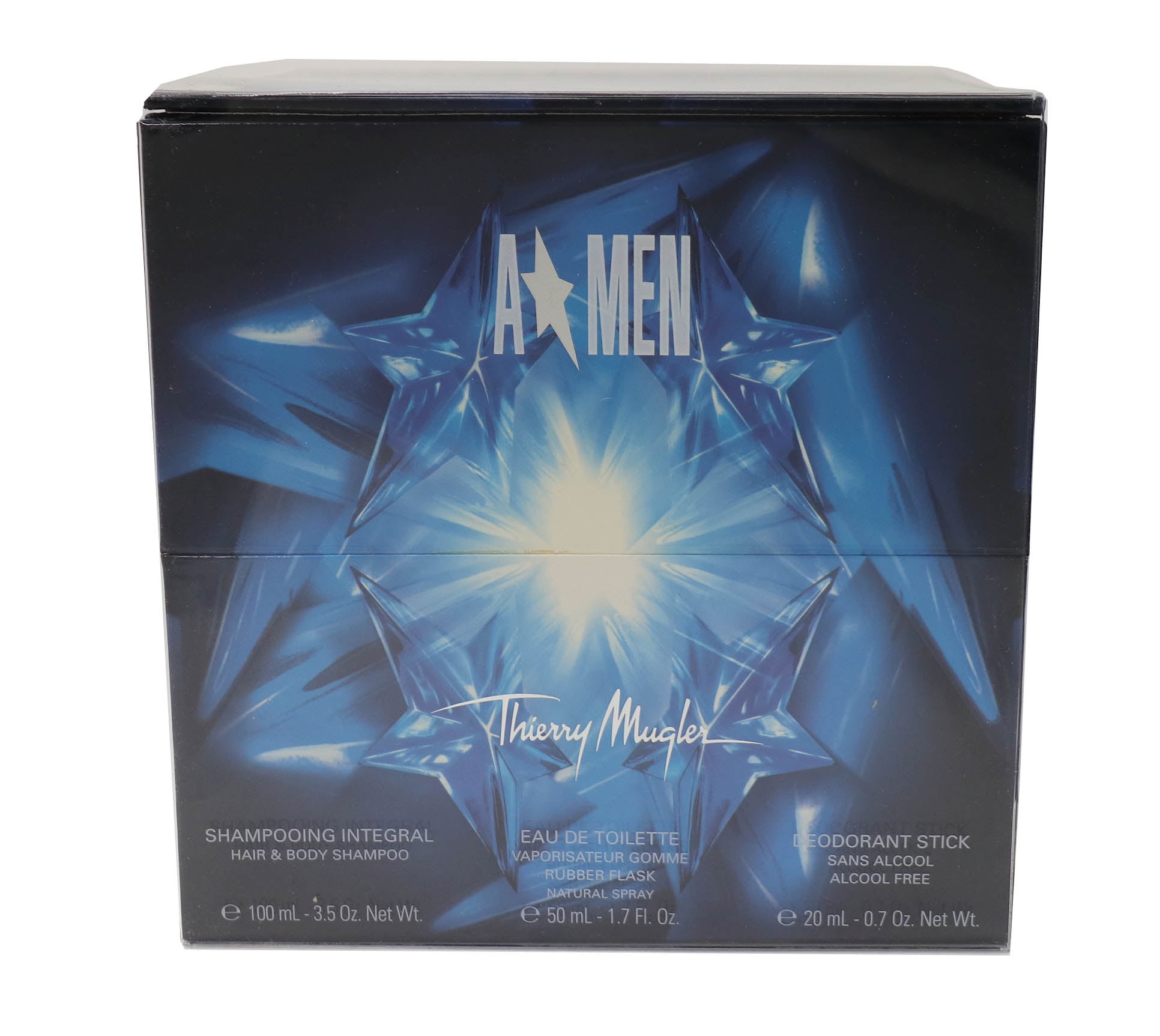 A Men By Thierry Mugler 3Pcs Set 1.7ozEdt+3.4 Body Shampoo+0.7 Deodorant Stick Hard Box