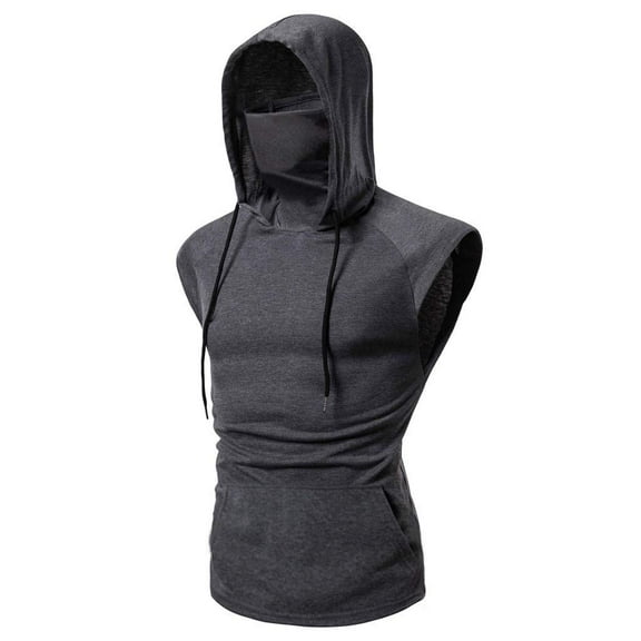 A  Mens Face_Cover Button Sports Sleeveless/Short/Long Sleeve Vest Hooded Splice Large Open-Forked Male Tank Tops Shirt Blouse with
