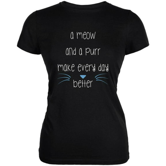 A Meow and a Purr Cat Black Juniors Soft T-Shirt - Large