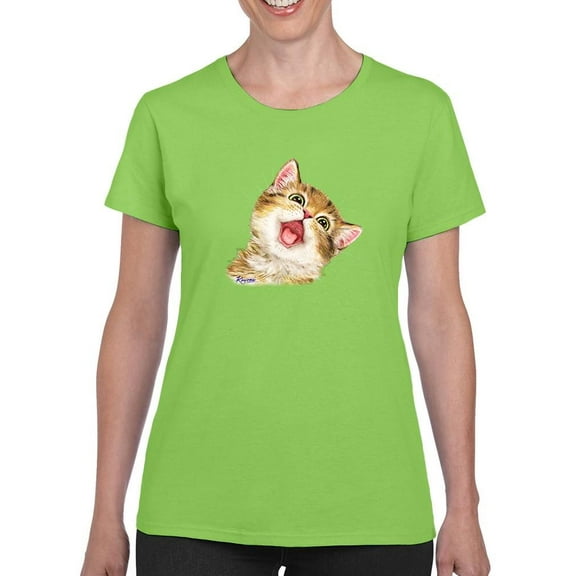 A Meowing Kitten T-Shirt Women -Kayomi Harai Designs, Female 5X-Large