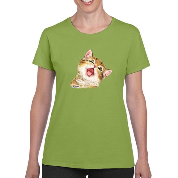 A Meowing Kitten T-Shirt Women -Kayomi Harai Designs, Female Large