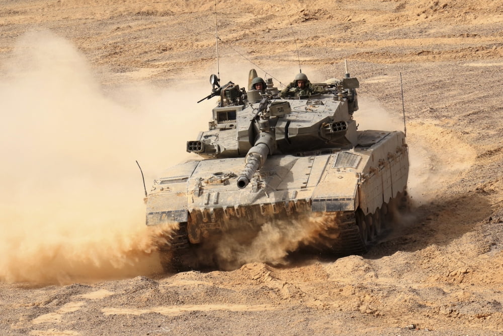 A Merkava III main battle tank in the Negev Desert Israel Canvas Art - Ofer ZidonStocktrek Images (17 x 12)