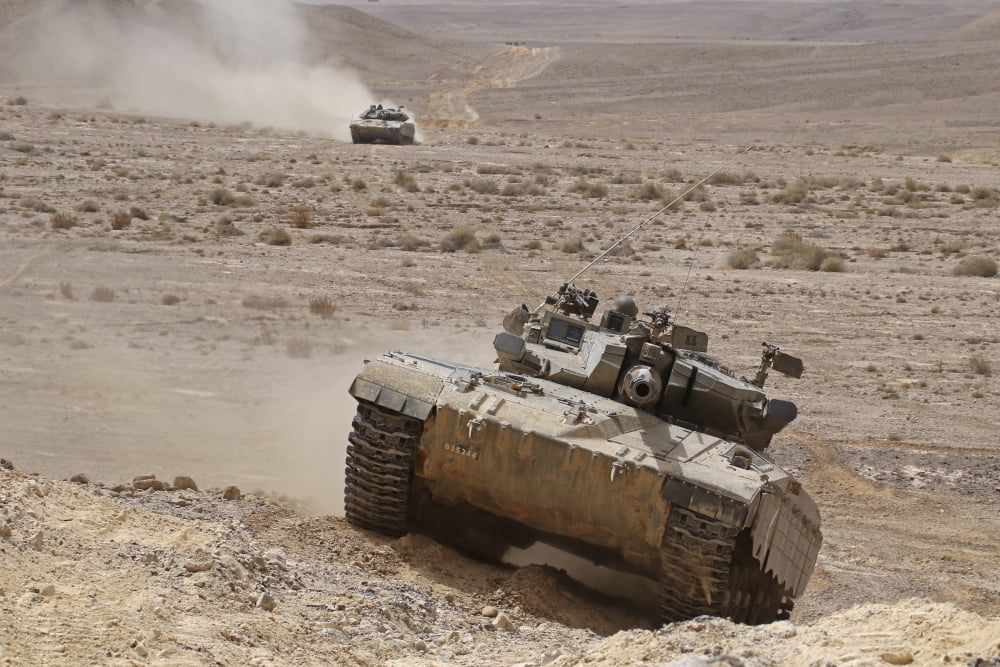 A Merkava III main battle tank in the Negev Desert Israel Canvas Art - Ofer ZidonStocktrek Images (34 x 23)