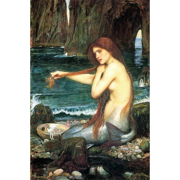 "A Mermaid, Waterhouse - CANVAS OR PRINT WALL ART"