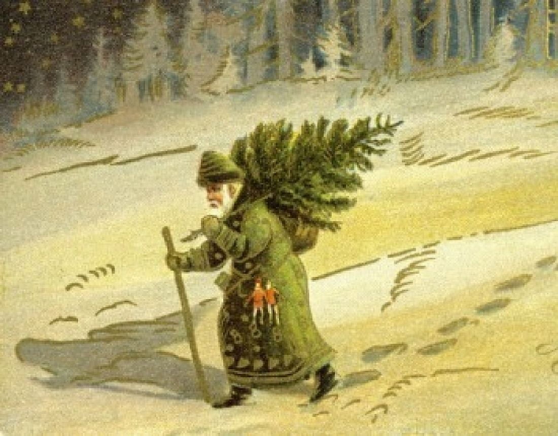 A Merry Christmas--Santa Walking Through The Snow Nostalgia cards Canvas Art - (24 x 36)