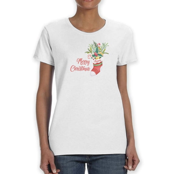 A Merry Christmas Sock T-Shirt Women -Smartprints Designs, Female Medium