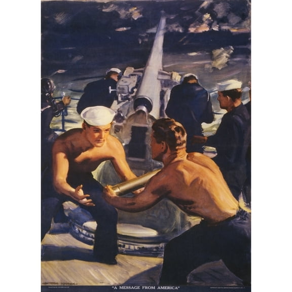 A Message From America' By Hayden Hayden . World War 2 Lithograph Poster Showing Sailors