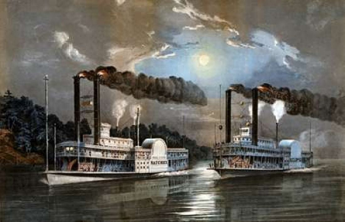 A Midnight Race on The Mississippi Canvas Art - D Manning (12 x 18)