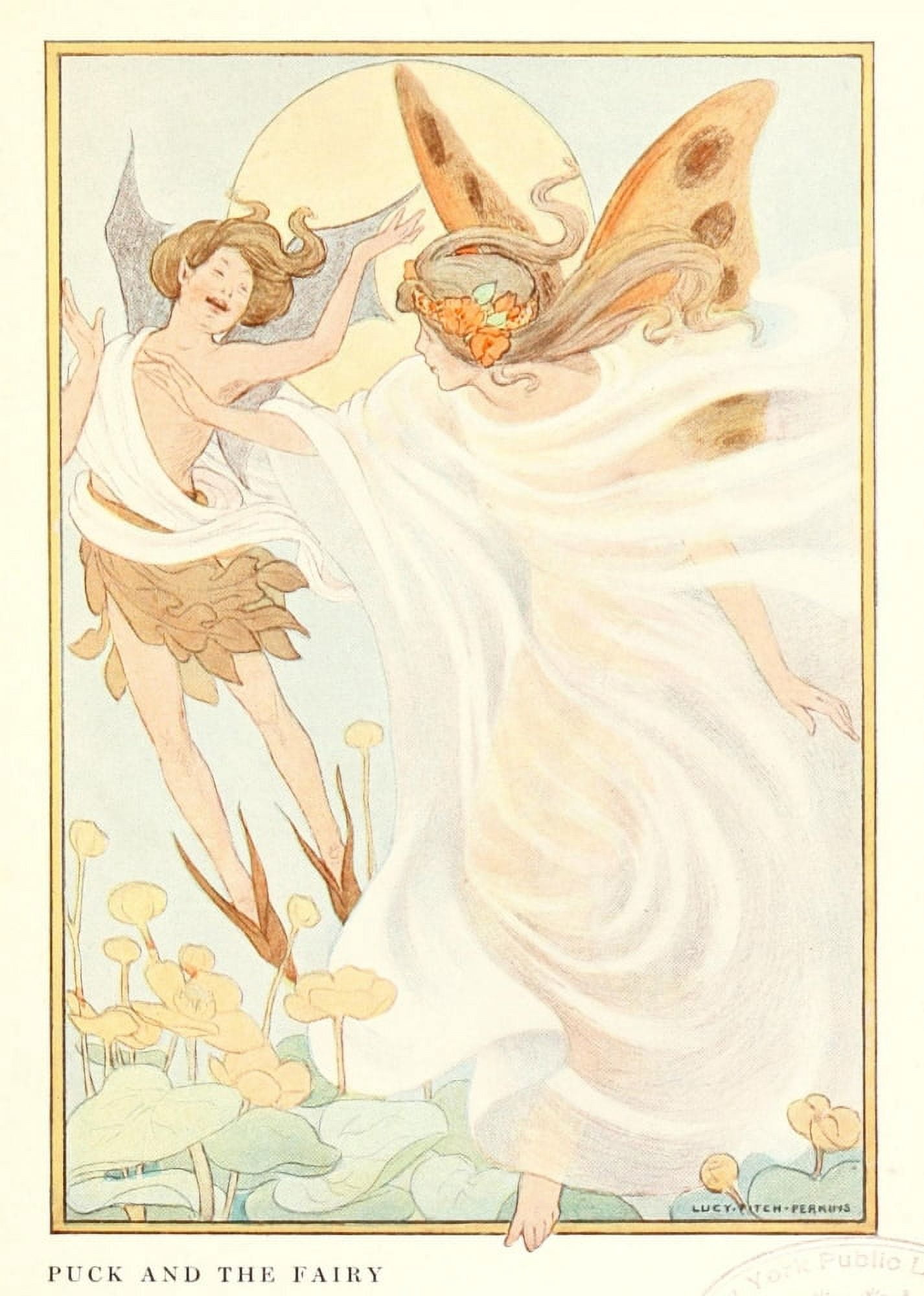 A Midsummer Nights Dream 1907 Puck & the Fairy Canvas Art - Lucy Fitch Perkins (18 x 24)