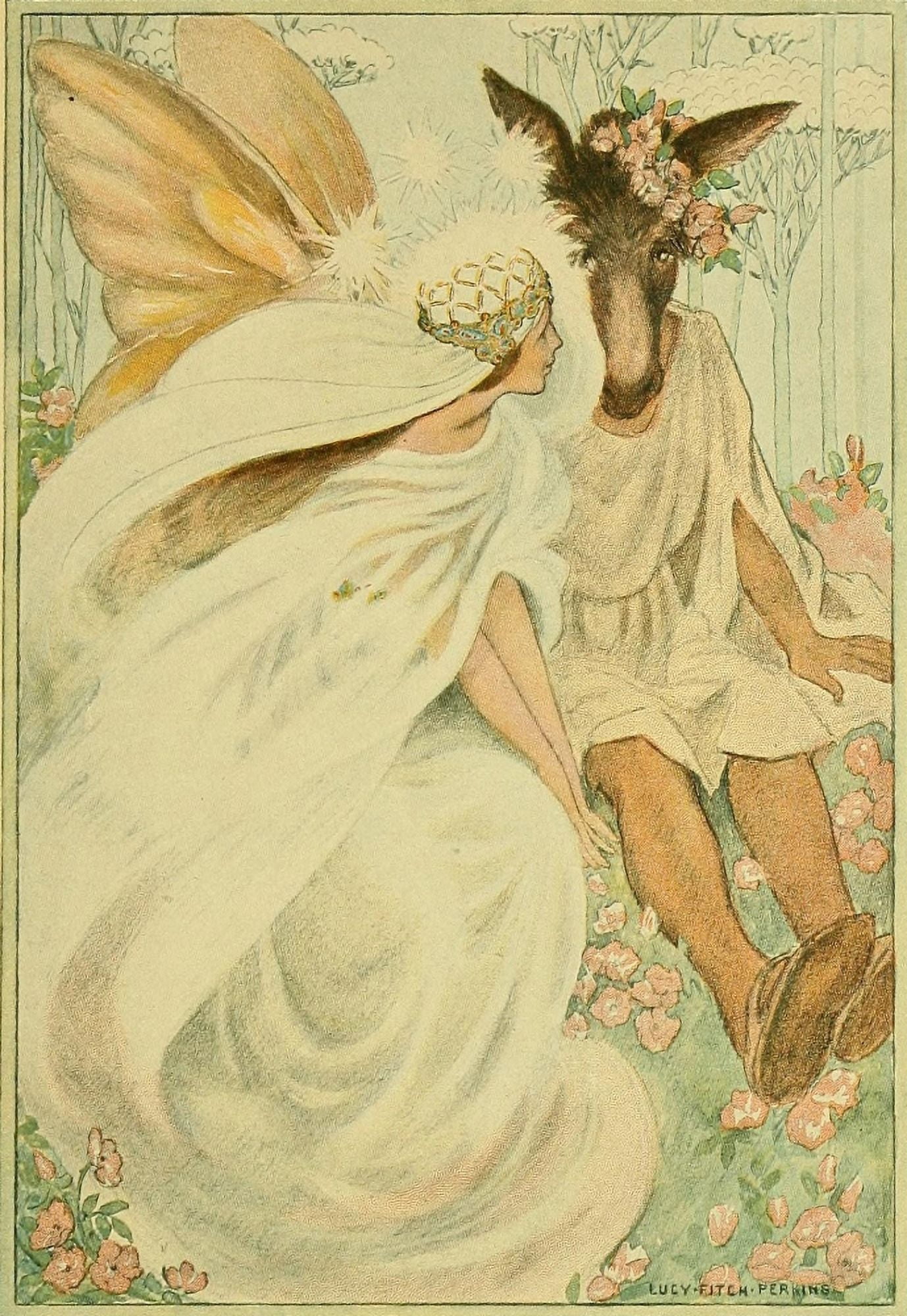 A Midsummer Nights Dream 1907 Titania & Bottom Canvas Art - Lucy Fitch Perkins (18 x 24)
