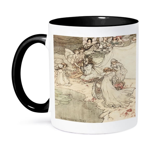 3dRose, A Midsummer Nights Dream, Arthur Rackham, Fantasy Fairy Painting, 11oz Two-Tone Black Mug
