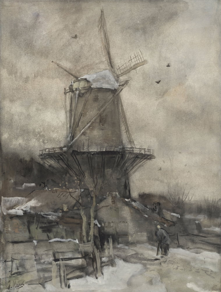 A Mill In The Winter Canvas Art - (18 x 24)