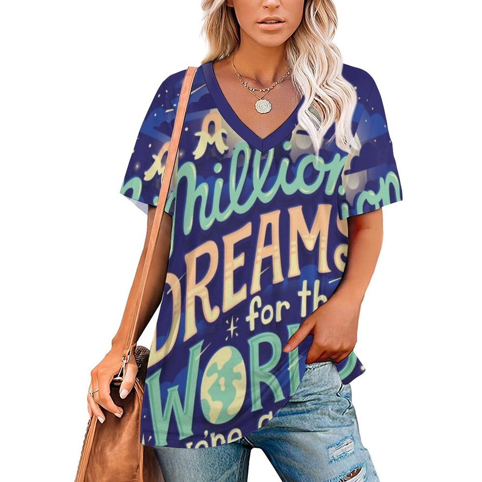 A Million Dreams Ruffle Short Sleeve T-Shirt Women's V Neck Sexy ...