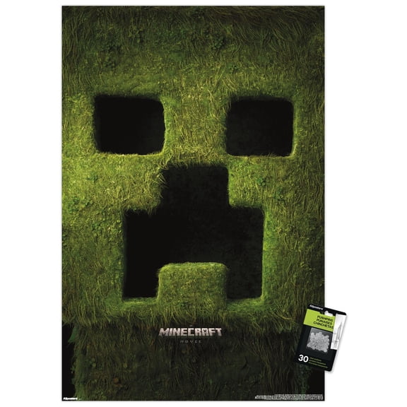 A Minecraft Movie - Creeper Teaser One Sheet Wall Poster with Pushpins, 22.375" x 34"