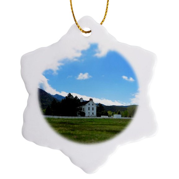 3drose, a Miniature Looking Chapel in Pine Valley Utah with Blue Sky, 3 inch Snowflake Porcelain Ornament