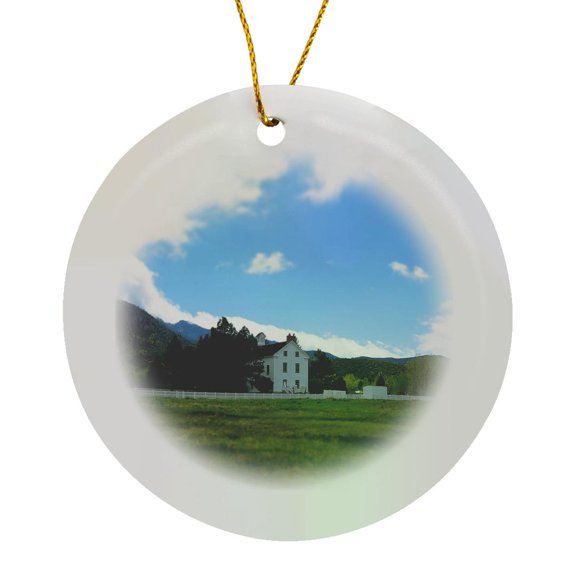 3drose, a Miniature Looking Chapel in Pine Valley Utah with Blue Sky, Circle Porcelain Ornament