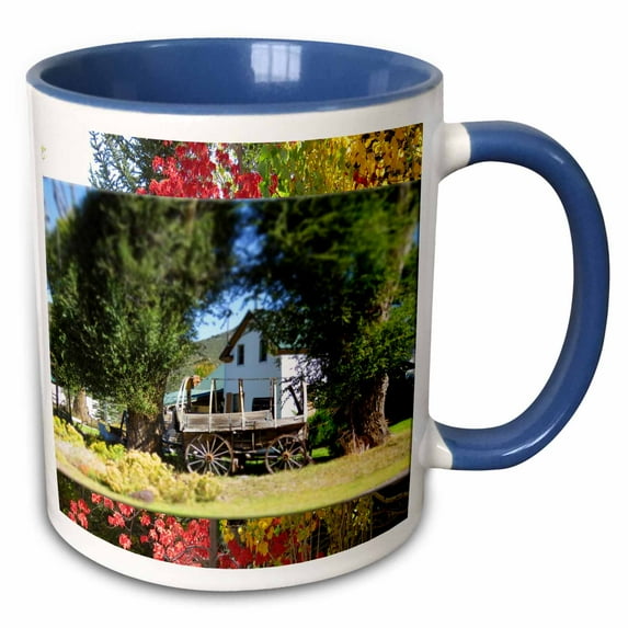 3drose, a Miniature Looking Wagon for Pioneers with a Fall Atop and Bottom, 11oz Two-tone Blue Mug