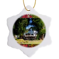 3drose, a Miniature Looking Wagon for Pioneers with a Fall Atop and Bottom, 3 inch Snowflake Porcelain Ornament