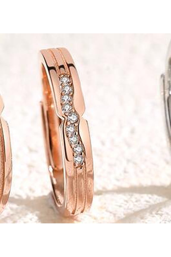 Couples Rings Set Adjustable Opening Geometric Matching Rings for Him and Her Rose Gold Rings for Women Platinum Rings for Men Anniversary Jewelry Gift