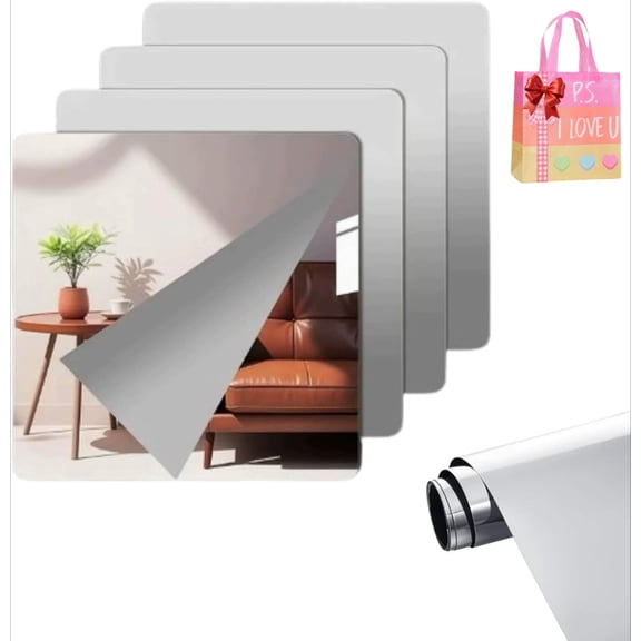 A Mirror That Won't Break-Self Adhesive Mirrors Sheets, Acrylic Mirror Sheet, Mirror Sheets Self Adhesive, Mirror Squares for Wall (11.8*11.8in 4pcs)