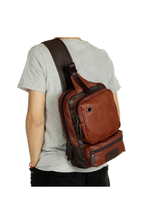 A Mo Tis Leather Backpack Bag trend of Korean men's casual outdoor sport for men chest Bag Satchel,Black