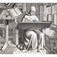 thumbnail image 1 of A Monk Scribe Surrounded By Manuscripts And Books Writing At His Desk After A 15Th Century Work From Les Artes Au Moye 3, 1 of 2