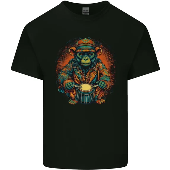 A Monkey Drummer Playing The Drums With Big Smile On Its Unisex T-Shirt