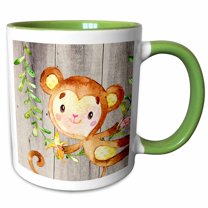 3drose, a Monkey Holding a Banana-children Watercolor Illustration, 15oz Two-tone Green Mug