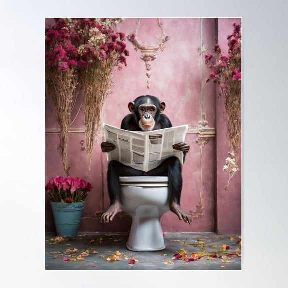 A Monkey On The Toilet Poster Wall Art, Modern Wall Decor For Living Room Bedroom, 16x24 UNFRAMED
