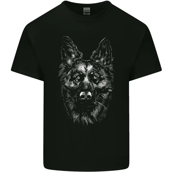 A Monochrome German Shepherd Alsatian Dog with a Cute Portrait for Unisex T-Shirt, up to size 5XL