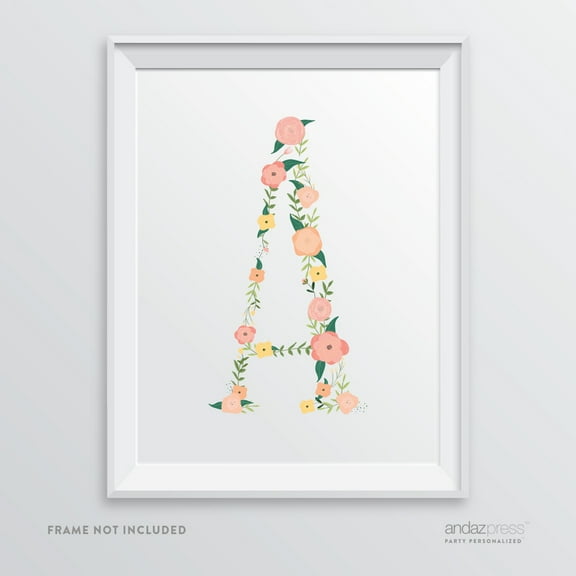 A Monogram Wall Art Letters, Coral Floral Roses