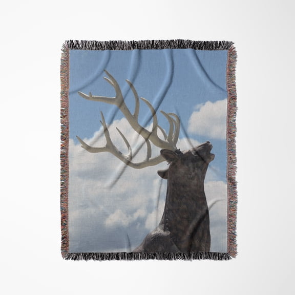 A Moose That Greets People In Beaver Utah At A Rest Stop, Woven Blanket